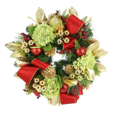 Johnavan Hydrangea, Pinecone, and Ornament Wreath
