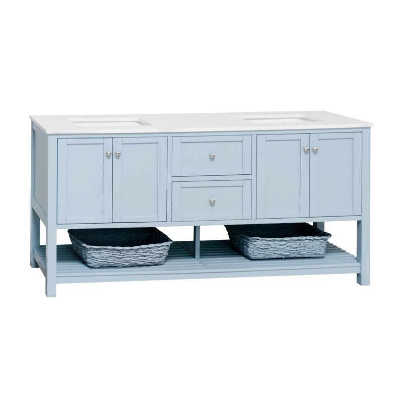 Binne 72'' Double Bathroom Vanity with Top, Powder Blue, Engineered White