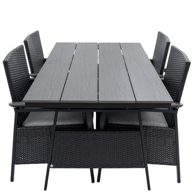 Table de salle à manger de 63 po pour 4 à 6 personnes, plateau en bois résistant aux intempéries avec pieds en osier d'alliage d'aluminium