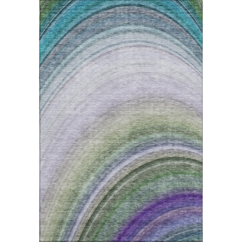 Premium Machine Washable Cerrito AMF584 Teal Rug, Rectangle 8' x 10'