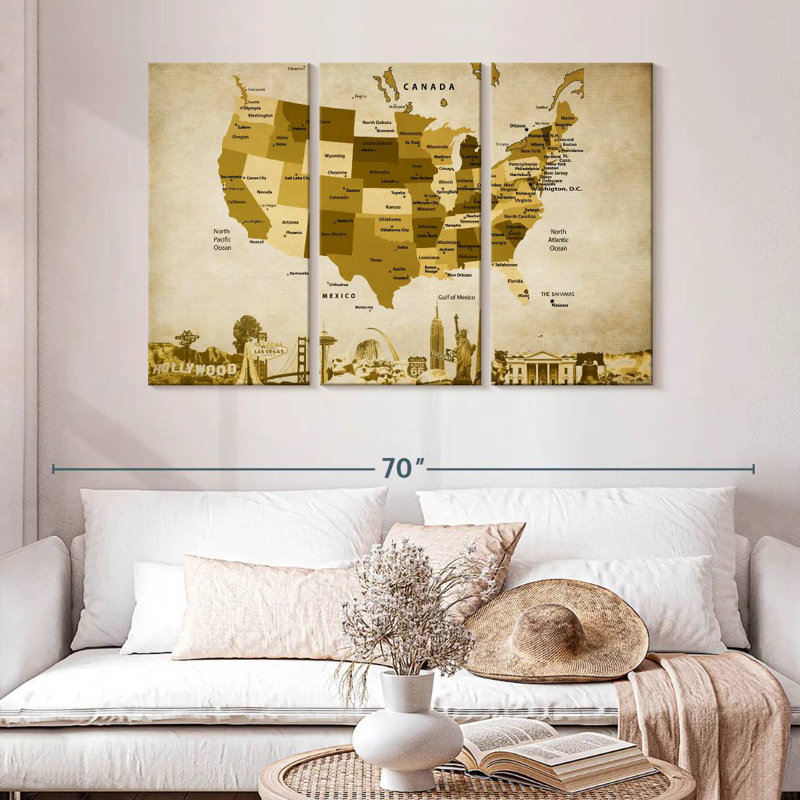 Carte des États-Unis en bronze Aliaz, H 32 po x l 50 po