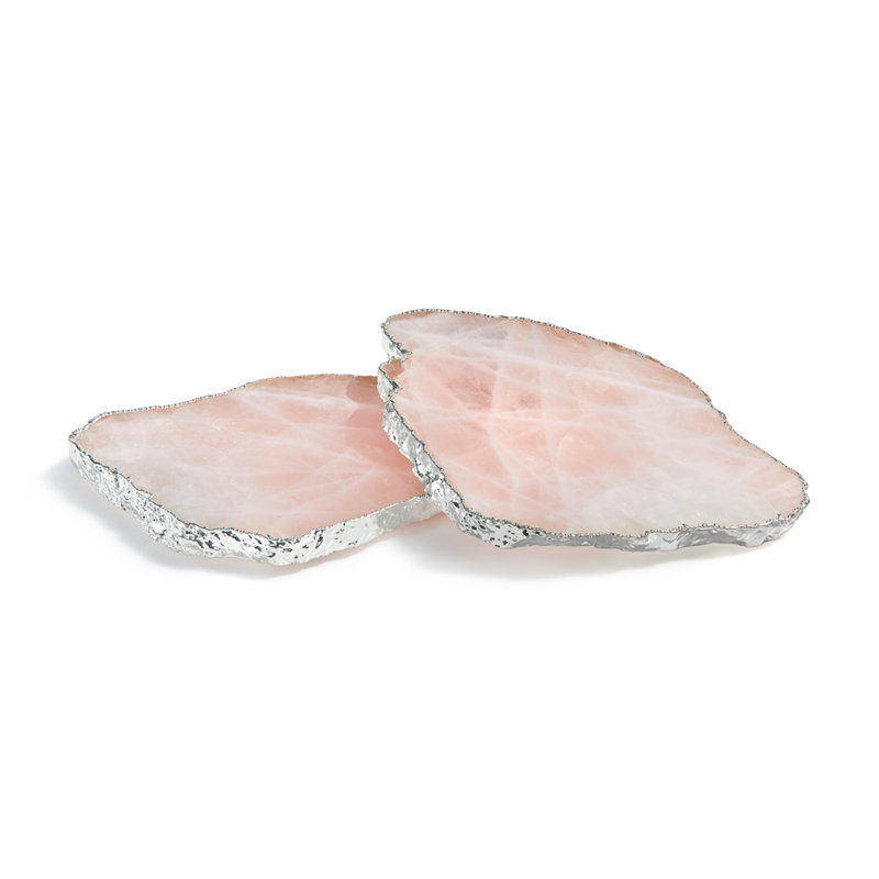 Rose Quartz and Silver Glass Coasters Set