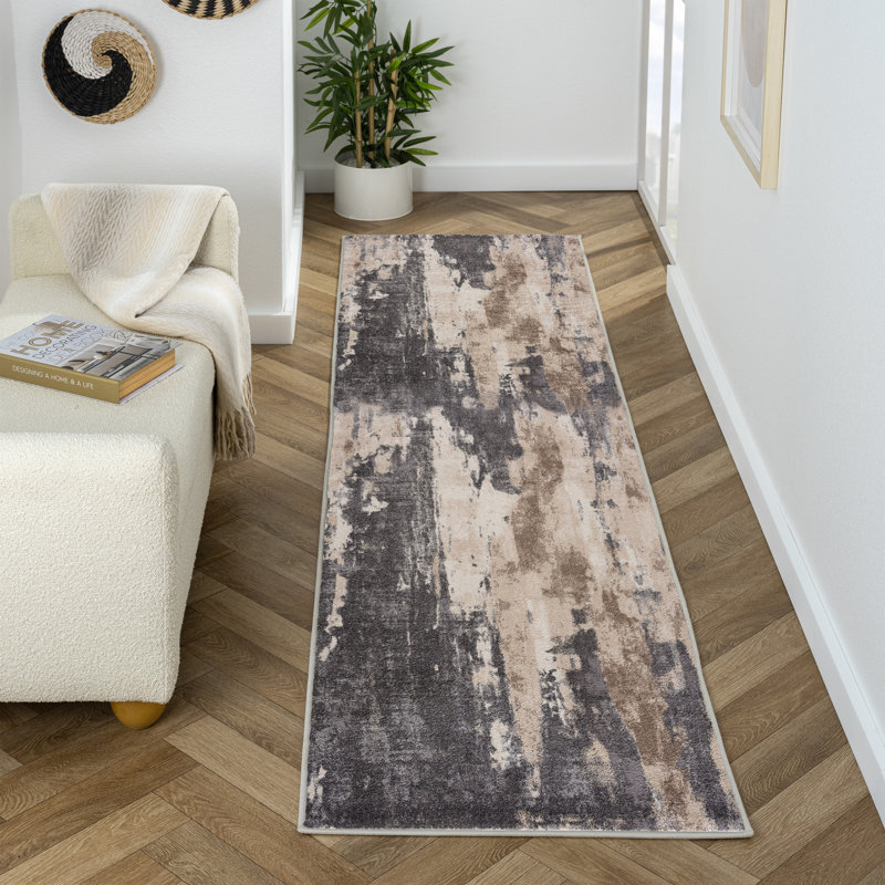 Dolbeare Abstract Gray Area Rug, Runner 2' x 7'
