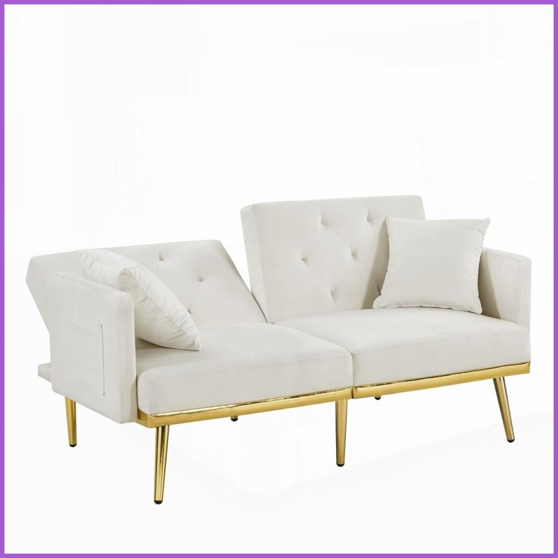 Canapé-lit convertible moderne en velours blanc crème - 3 positions pour les petits espaces Studio
