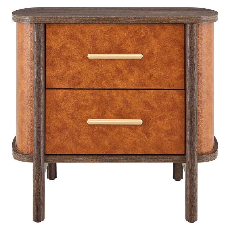 Coralie 2-Drawer Curved Vegan Leather Nightstand