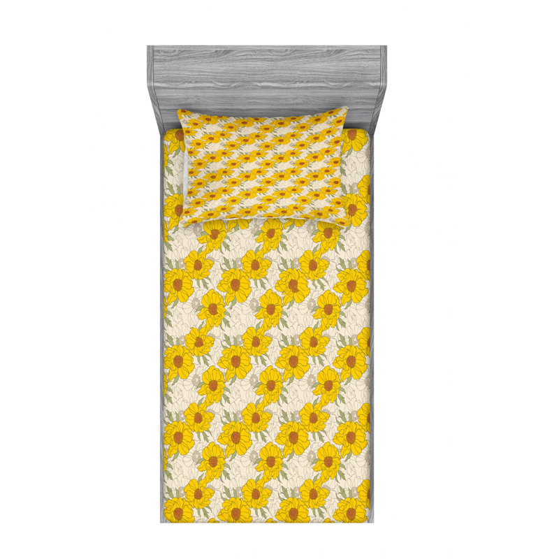 Microfiber Floral Sheet Set, Twin XL Sheet Set with Fitted Sheet