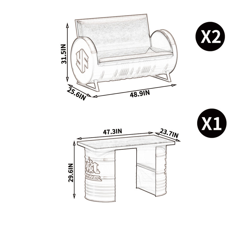 Ensemble de salle à manger rectangulaire L 23,7 po x l 48,9 po Kahil