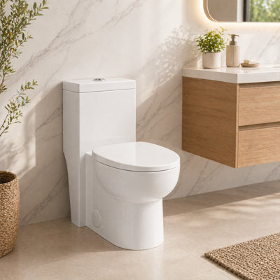 Toilette une pièce sans rebord | Double chasse allongée avec siège confortable et hauteur incluse - blanc