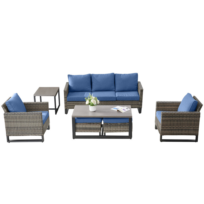 Nemacolin 7 - Person Patio Conversation Set with Cushions, Blue