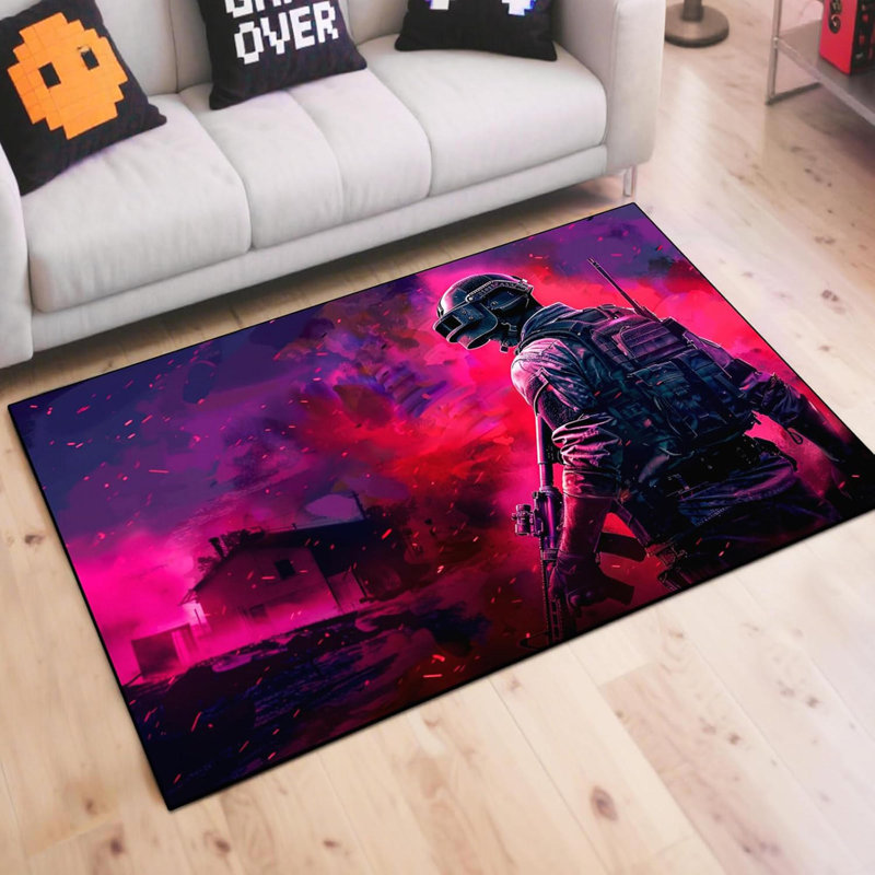 70" X 55" Redback Shooting Battle Game Rug - Colorful Bomb War Design, Polyester Non-Slip Gaming Carpet For  Bedroom Playroom