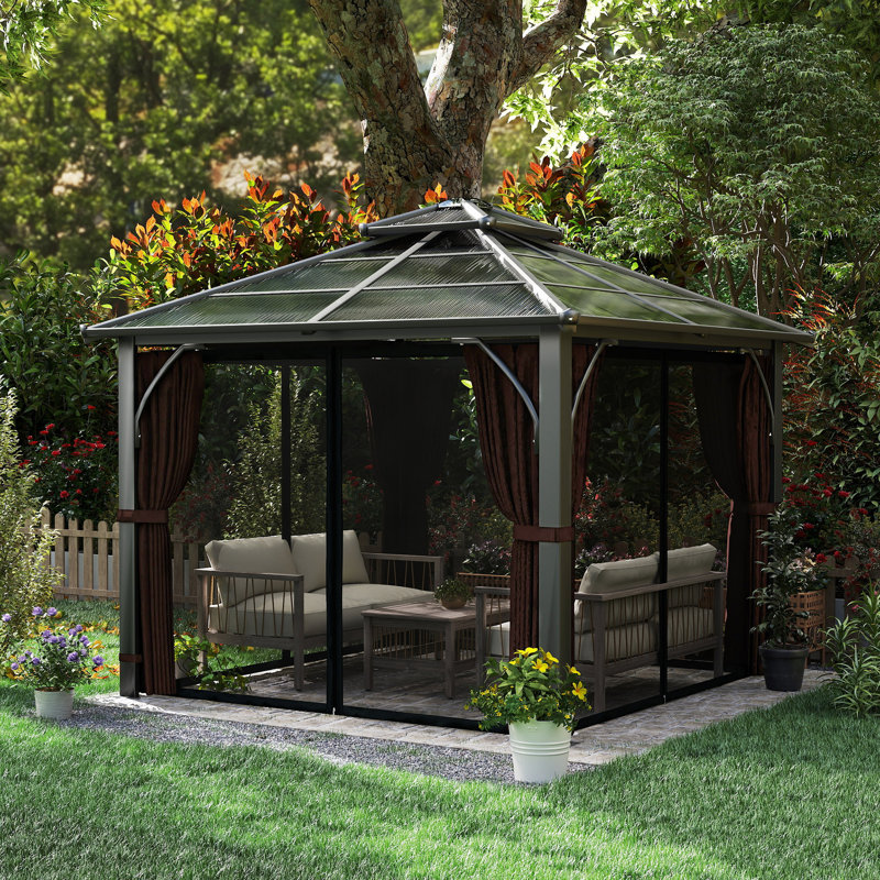 Outsunny 3 x 3(m) Hardtop Gazebo Canopy 7mm Double-Tier Roof Brown