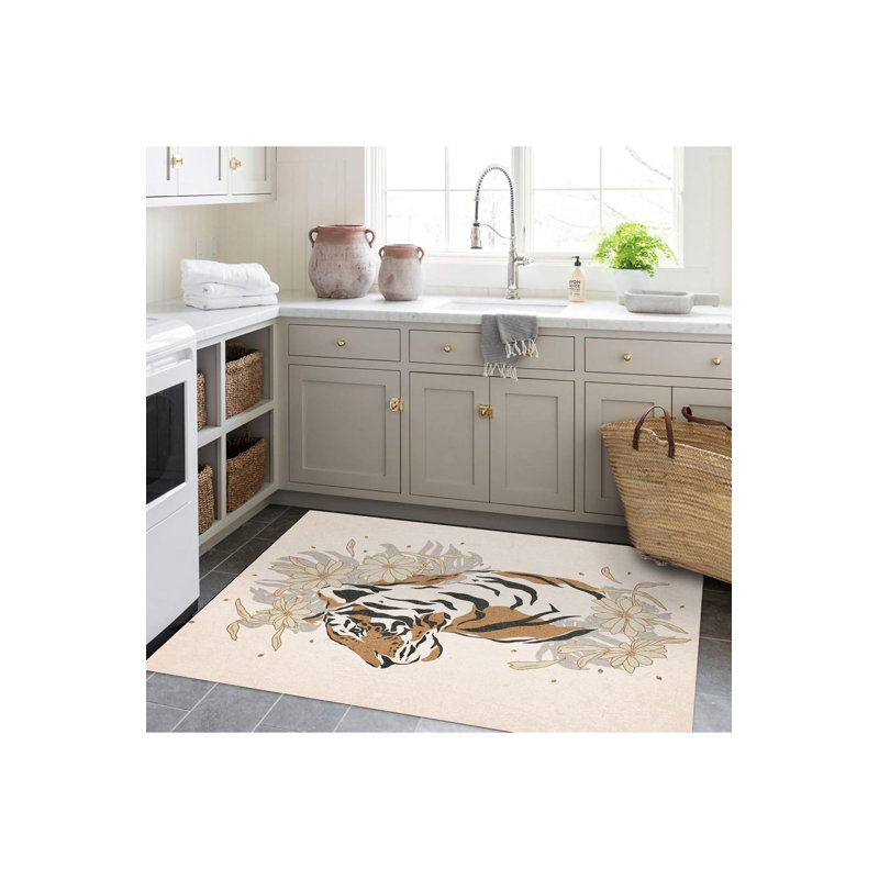Tapis décoratif moderne tigré à motif tigré beige Northern Collection, Sous-tapis rectangulaire de 3 pi 3 po x 4 pi 11 po