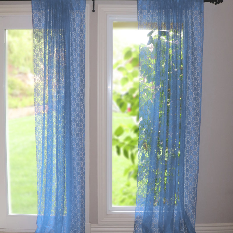 Pateros Lace Sheer Curtain Single Panel, 58" W x 108" L, Sea Blue