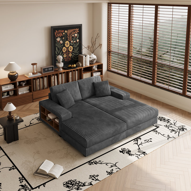 Oversized Upholstered Convertible Chaise Lounge Combination, Dark Grey