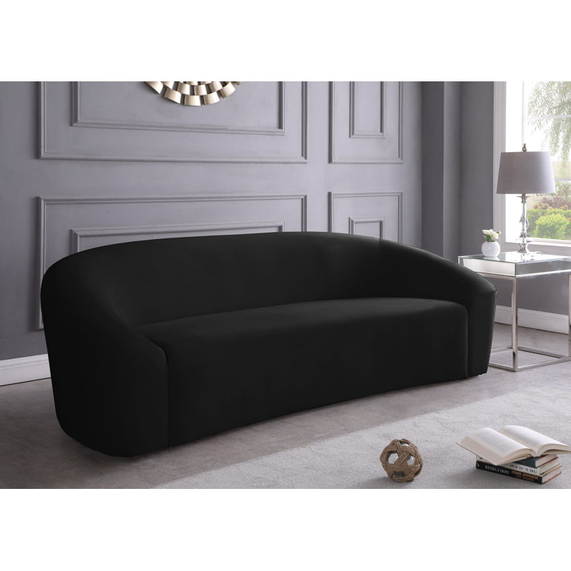 Canapé courbé Alaw, Velours noir, H 29,5 po x l 91 po x P 35,5 po