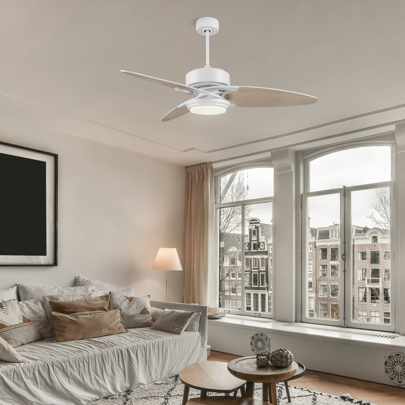 Ventilateur de plafond Doniyor 52, Bois clair, Blanc