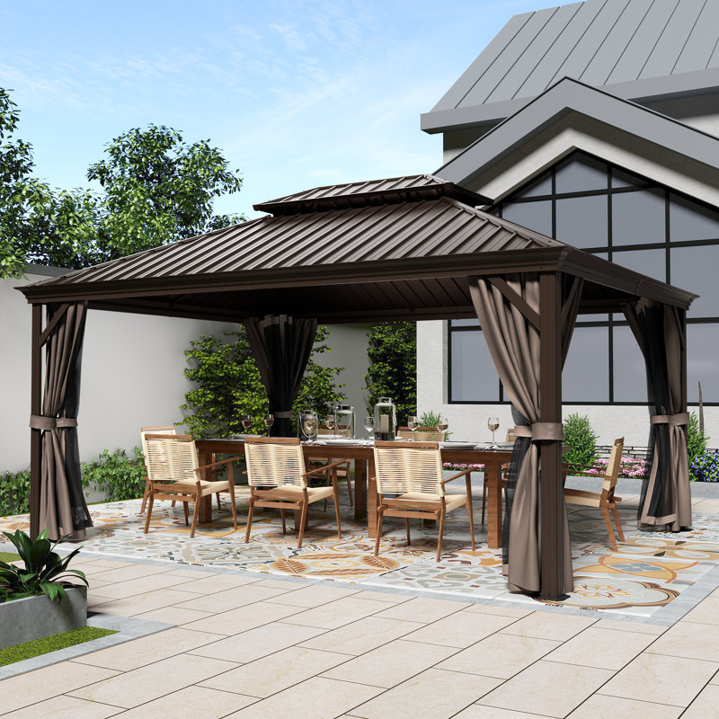 Aluminum Patio Gazebo, Brown, 12' W x 16' D, Brown