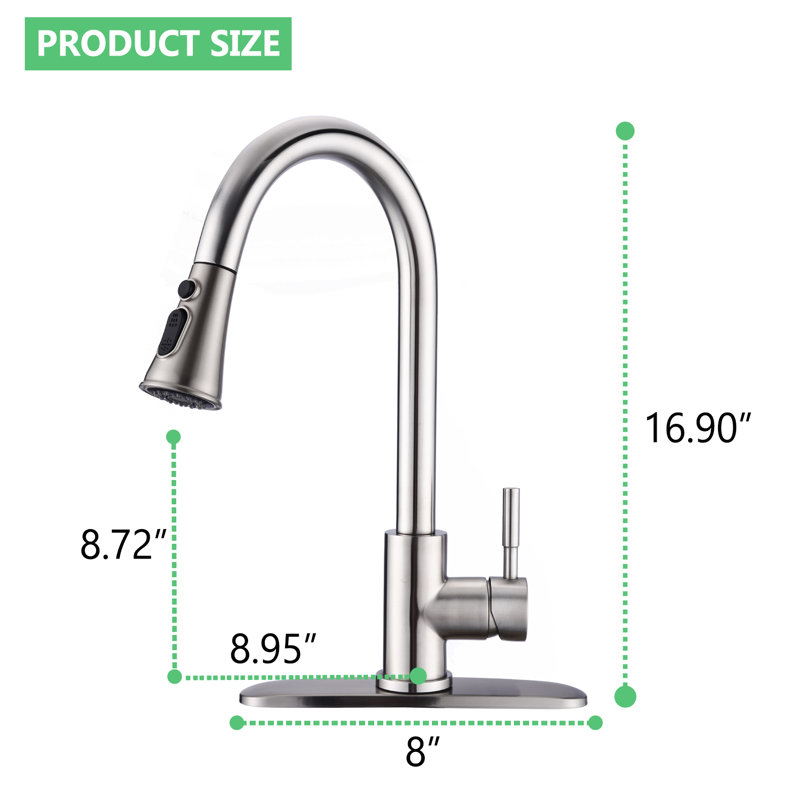 Pdpbath Pull Down Kitchen Faucet, Brushed Nickel