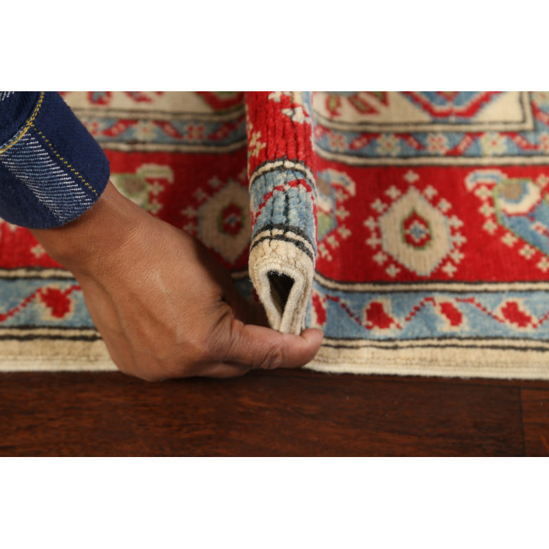 Tapis rouge / beige / bleu / vert en laine noué à la main 2 pi 10 po x 4 pi Rectangle