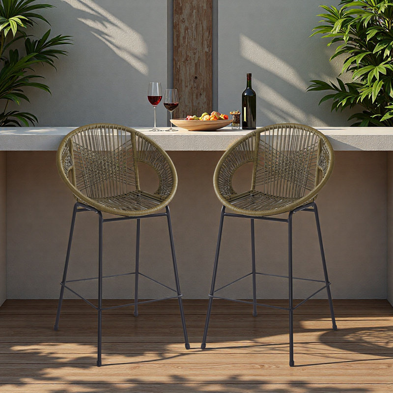 Tabouret de bar d'extérieur en faux osier, ensemble de 2, Vert