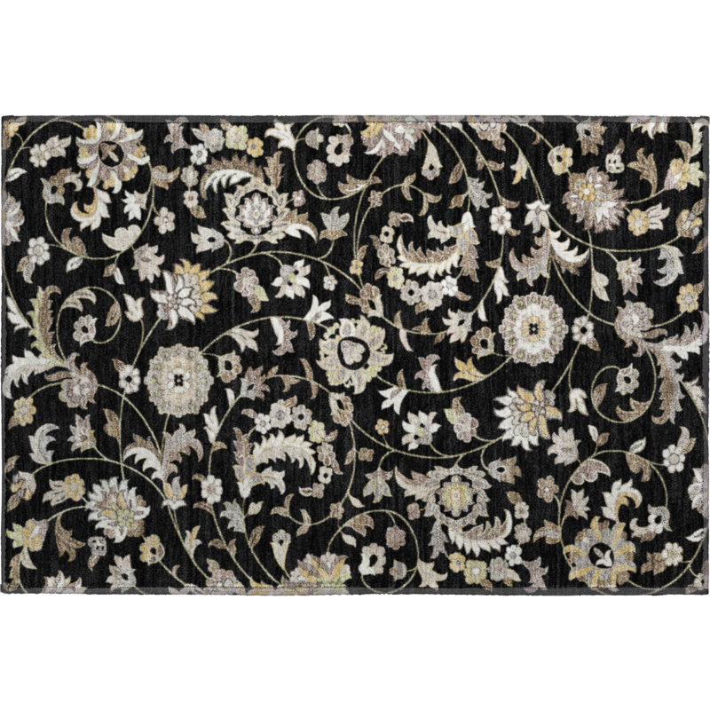 Premium Machine Washable Goulven AMF1006 Floral Rug, Rectangle 1'8" x 2'6"