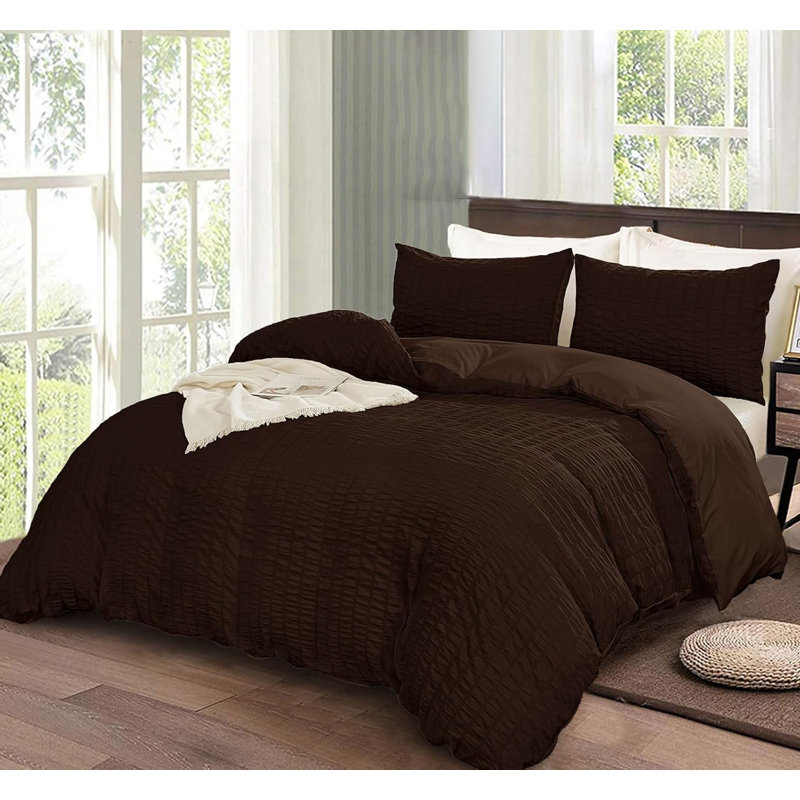 Duvet Cover King Size and 2 Pillowcases,Soft Microfiber Bedding Set,Brown, Brown