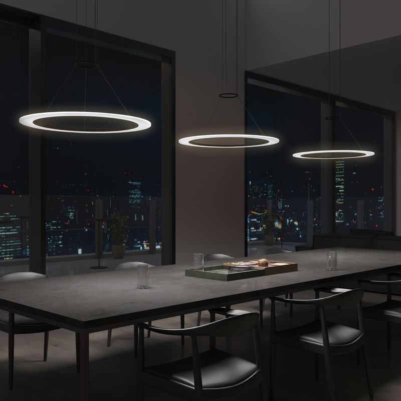 Arctic Rings 1 - Light LED Unique/Statement Pendant, 0.5" H x 23.75" W x 23.75" D, Satin Black