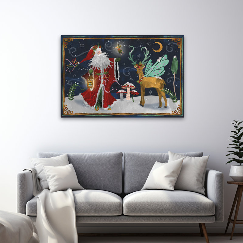 Hiver de merveille I - animaux, art de Noël brun bleu, H 32 po x l 48 po