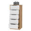 Commode 5 tiroirs, commode verticale - blanc / pin