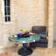 Oxidized Copper Top Round Dining Table: Rustic Distressed Chocolate Pedestal