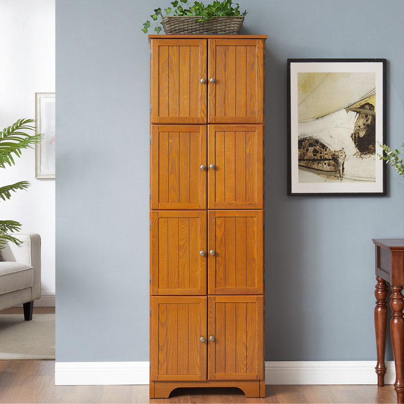 72.4" Tall 8 Doors Cabinet - Maximize Your Storage Capacity Oak Finish Unit With 4 Shelves Keep Home Organized