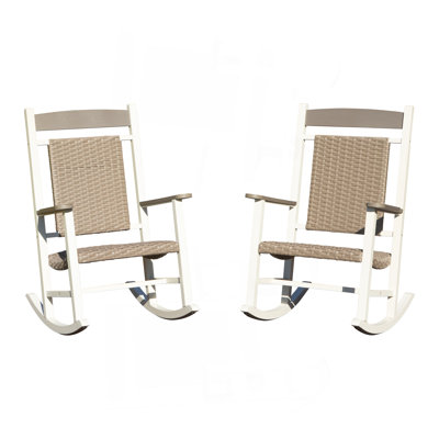 Outdoor Rocking Chairs Set Of 2, Durable HDPE Patio Oversized Rockers For Adults, Wicker Rocking Chair With 380Lbs Support, Weather-Resistant