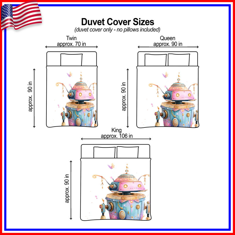 Housses de couette Whimsical Robot Illustration, Grand lit