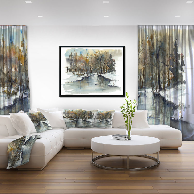 «River in Woods», reproduction d'aquarelle encadrée sur toile tendue, H 30 po x l 40 po x P 1,5 po