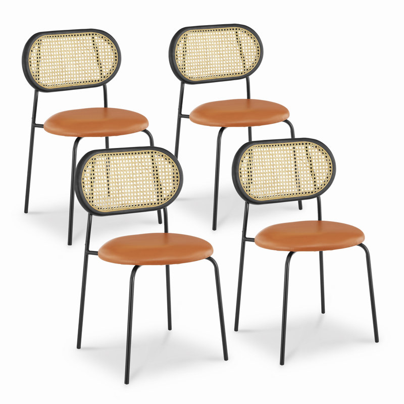 Ajalae 18.50'' H PU Upholstered Ratten Cane Back Dining Side Chair, Brown