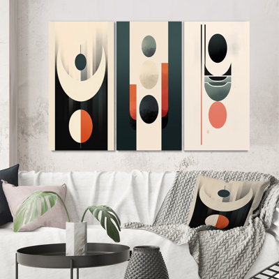 Pure Lunar Imagination Geometric Minimalism I - Transitional Art Set Of 3 Pieces