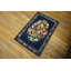 Antique American Wool Pile Blue Color European Floral Design Hooked Throw Rug