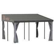 14 ft. W x 12 ft. D Wall-Mounted Lean-to Gazebo, Galvanized Steel Hardtop, Heavy-Duty Wood Frame Patio Gazebo with Mosquito Netting & Privacy Curtains