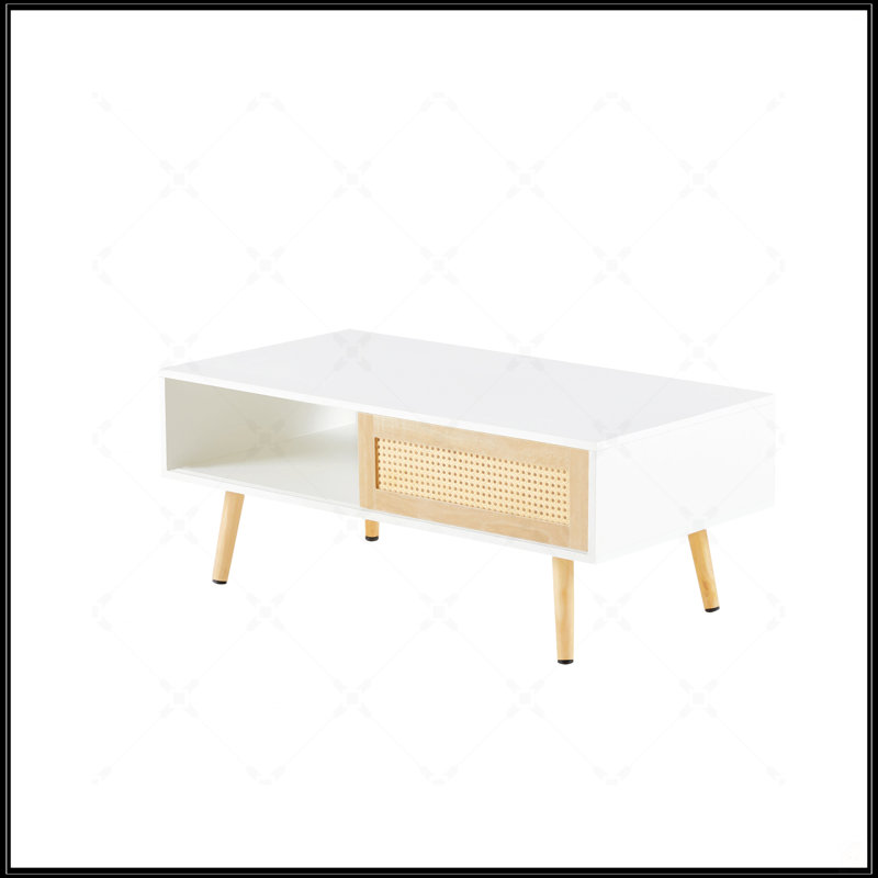 Table basse en rotin 41,34 po, Blanc
