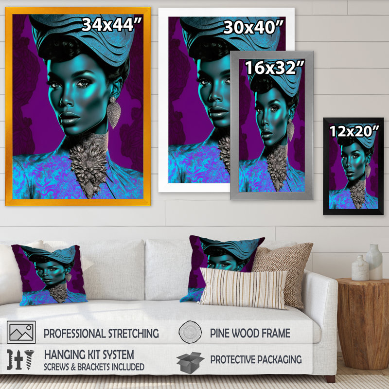 «Durva Beautiful Retro African American Model I», reproduction sur toile, H 20 po x l 12 po x P 1 po, Cadre photo noir