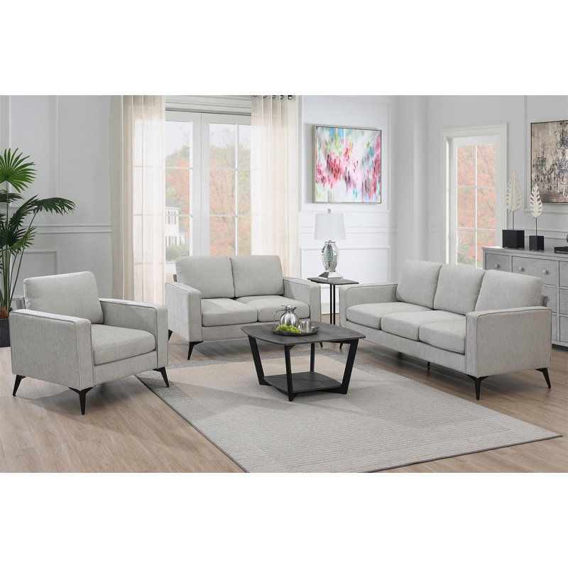 Ensemble de canapés modernes 3 pièces avec pieds robustes en métal_34 x 73 x 34, Polyester beige