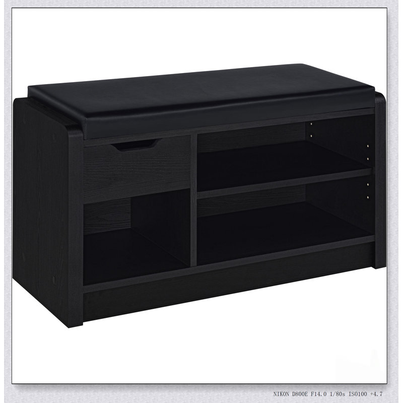 Élégant banc de rangement en similicuir avec tablette réglable, parfait pour les entrées et les espaces compacts, Noir