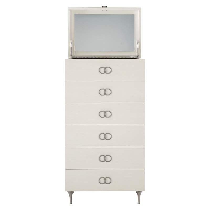 Eggshell White & Black 6-Drawer Tall Dresser with Silver Accents