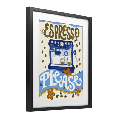 Espresso Please Whimsical Beans Framed Print Under Glass, design by Connie Summers