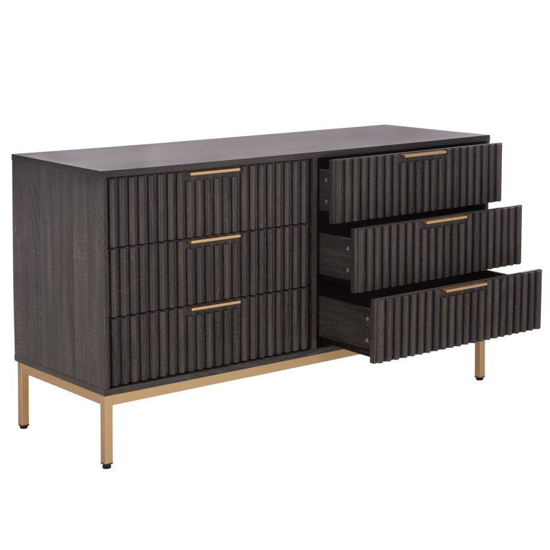 Commode 6 tiroirs Burgess, Noir vieilli / or