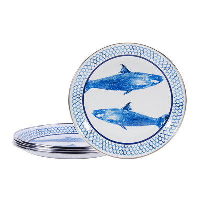 Golden Rabbit Enamelware Fish Camp 8.5" Salad Plates, Set of 4