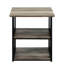 Table de chevet rustique avec attrait industriel pour la chambre à coucher, structure en métal noir, finition chêne antique, deux tablettes ouvertes, plateau en bois, format 22 x 22 x 23, assemblage rapide classique et chêne