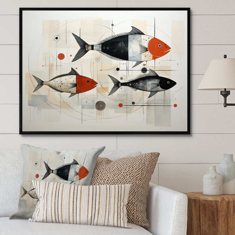 " Fishing Minimalist Marine ", 24" H x 32" W x 1" D, Black Floater Framed