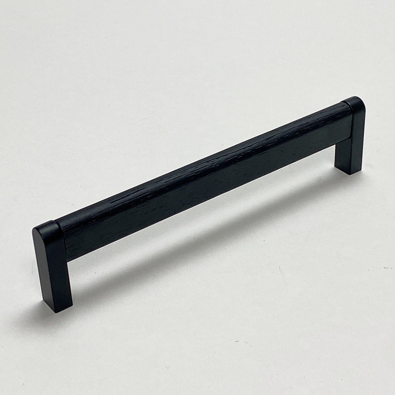Metal and Black Lacquered Oak "Crossing" 6-5/16" Center to Center Wood Cabinet Handle