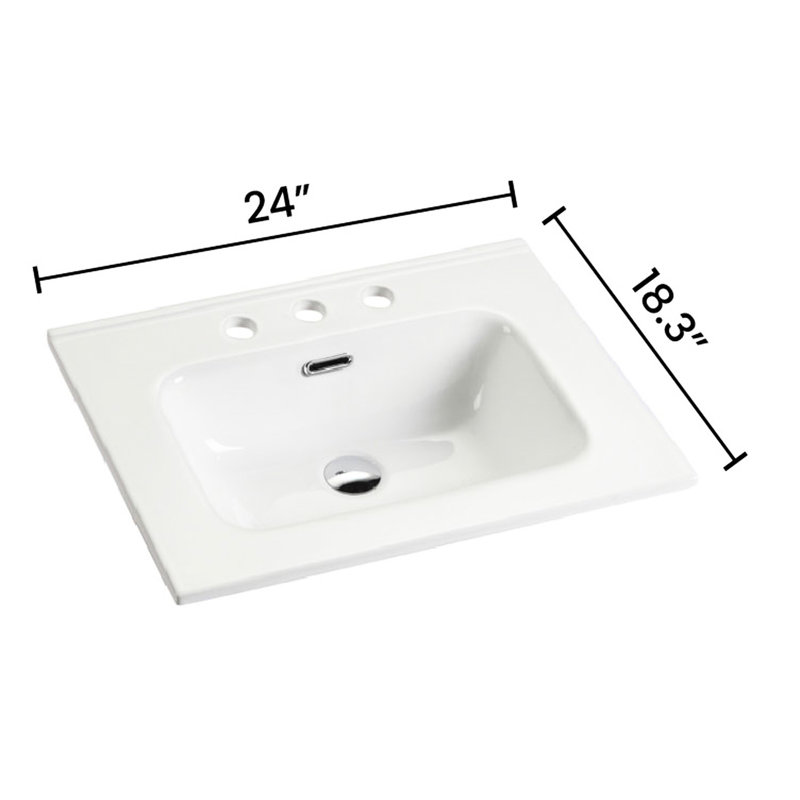 Lavabo moderne blanc brillant pour la salle de bain - 3 trous de robinet pré-percés, ajoutant élégance et fonctionnalité à la finition en céramique, durable